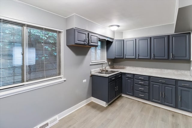 laundry area with sink, light wood-type flooring, and a healthy amount of sunlight