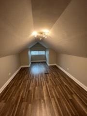 additional living space featuring dark hardwood / wood-style flooring and lofted ceiling