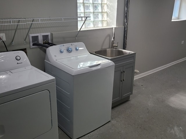 laundry room with cabinets, sink, and washer and dryer