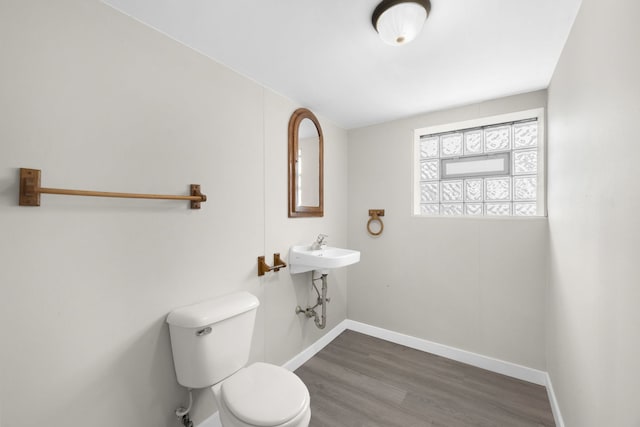 bathroom featuring toilet, sink, and hardwood / wood-style floors