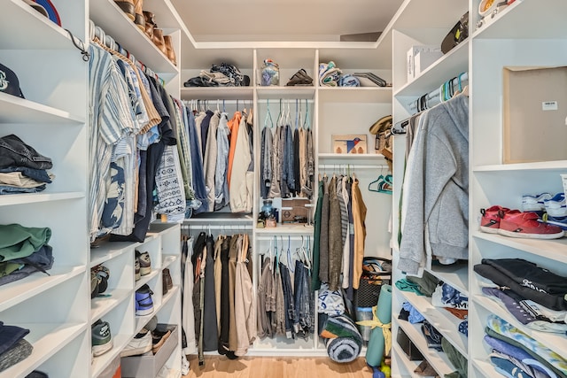 spacious closet with light hardwood / wood-style floors