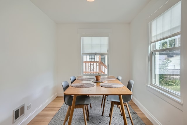 dining room featuring light hardwood / wood-style floors and a healthy amount of sunlight