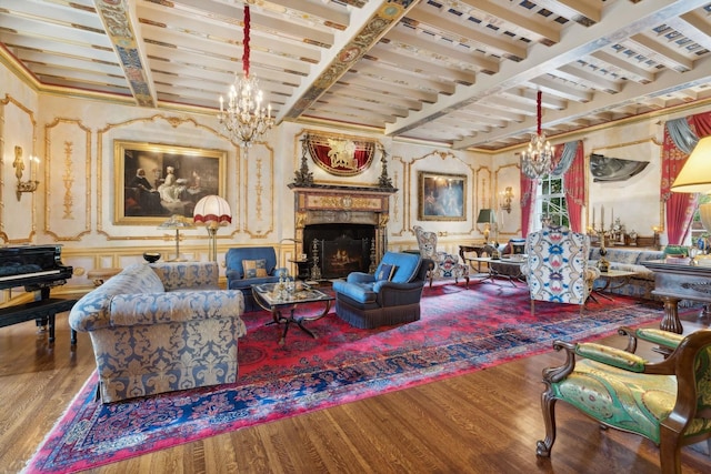 1355 N Astor St, Chicago, IL 60610 - living area with a lit fireplace, an inviting chandelier, and wood finished floors