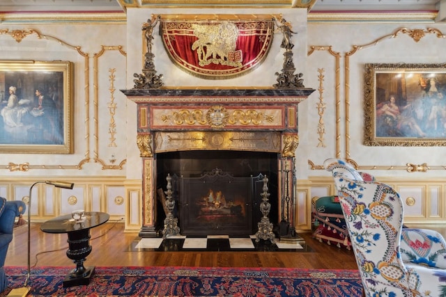 1355 N Astor St, Chicago, IL 60610 - sitting room with a fireplace, a decorative wall, wallpapered walls, and wood finished floors