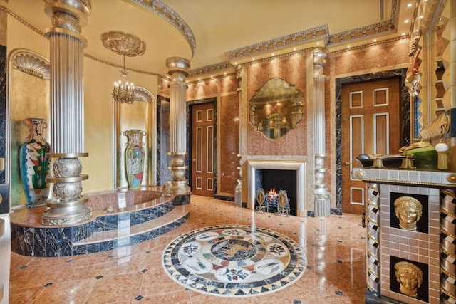 1355 N Astor St, Chicago, IL 60610 - interior space featuring an inviting chandelier, ornamental molding, and ornate columns