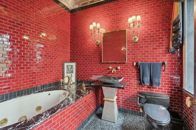 1355 N Astor St, Chicago, IL 60610 - full bath with tile patterned floors, toilet, and a whirlpool tub