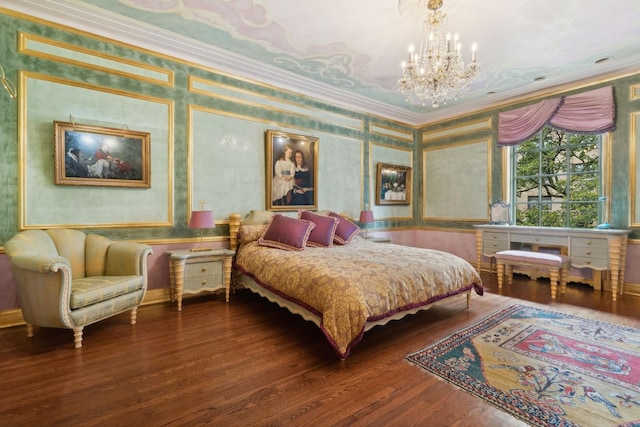 1355 N Astor St, Chicago, IL 60610 - bedroom featuring a notable chandelier, crown molding, wallpapered walls, and wood finished floors