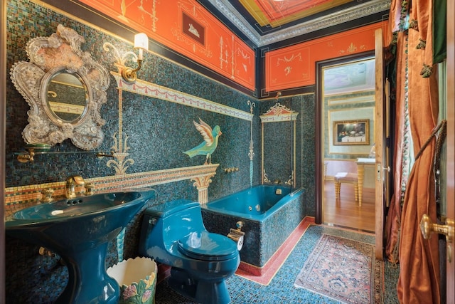 1355 N Astor St, Chicago, IL 60610 - bathroom with a bathing tub, toilet, and ornamental molding