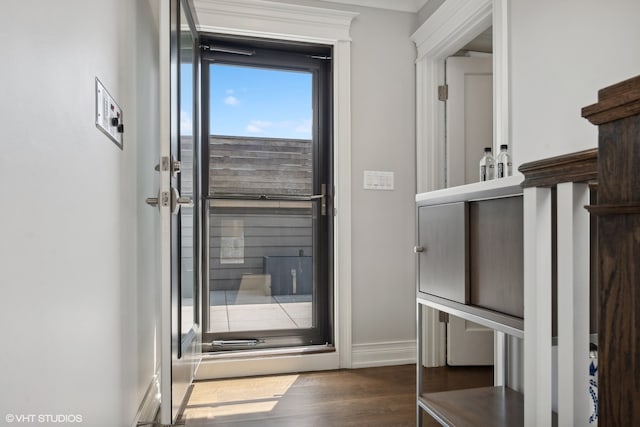 doorway to outside with dark hardwood / wood-style flooring