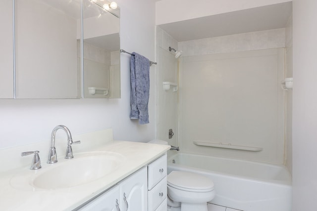 bathroom featuring  shower combination, vanity, and toilet