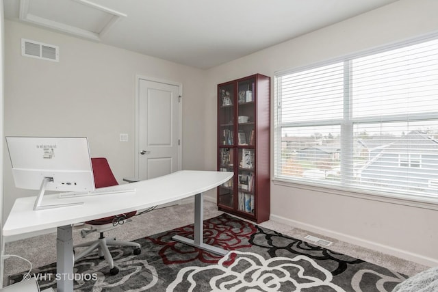 carpeted office space with plenty of natural light