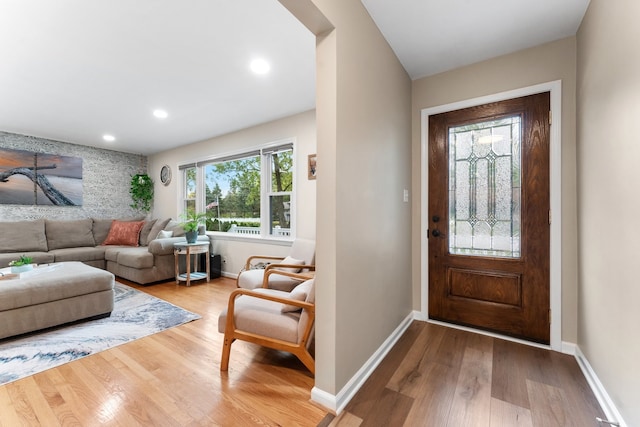 foyer entrance featuring light wood-type flooring