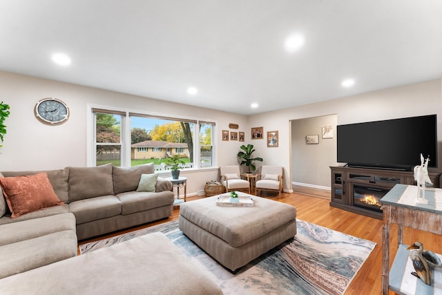 living room with light hardwood / wood-style flooring