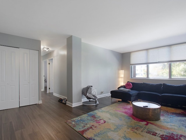 living room featuring dark hardwood / wood-style floors