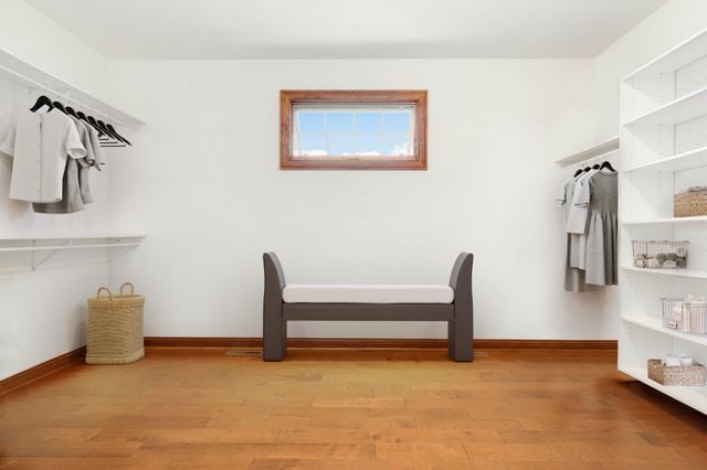 spacious closet featuring light hardwood / wood-style floors