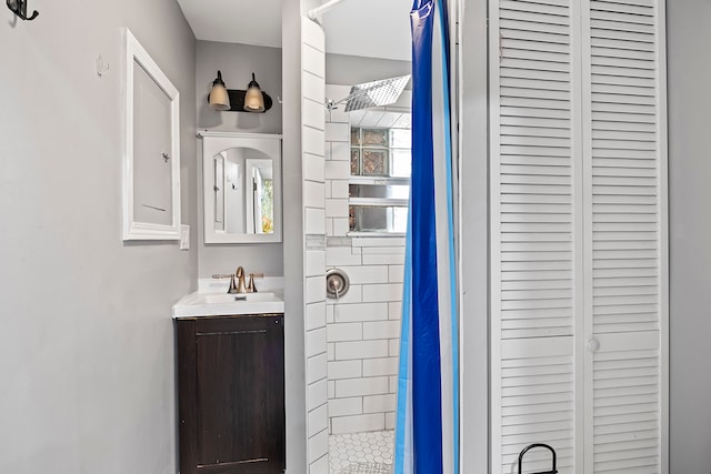 bathroom with vanity and a shower with curtain