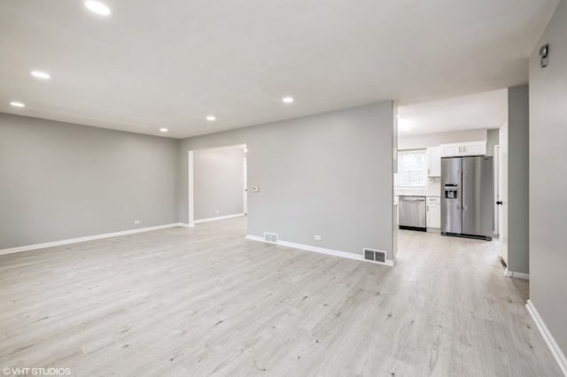 unfurnished living room with light hardwood / wood-style floors