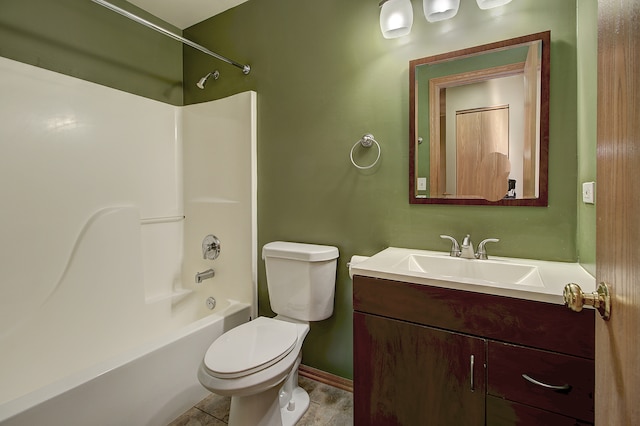 full bathroom with toilet, vanity, bathing tub / shower combination, and tile patterned floors