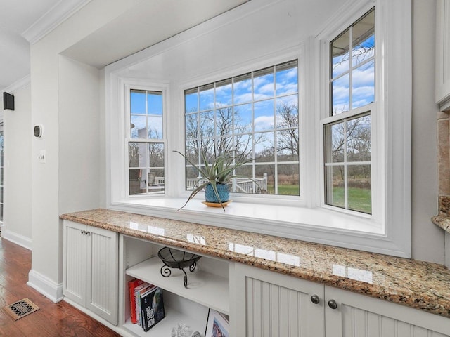 details featuring wood-type flooring and ornamental molding