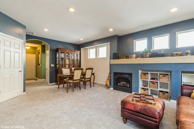 living room with light carpet