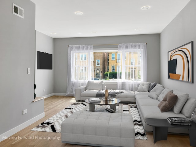 living room featuring light hardwood / wood-style flooring