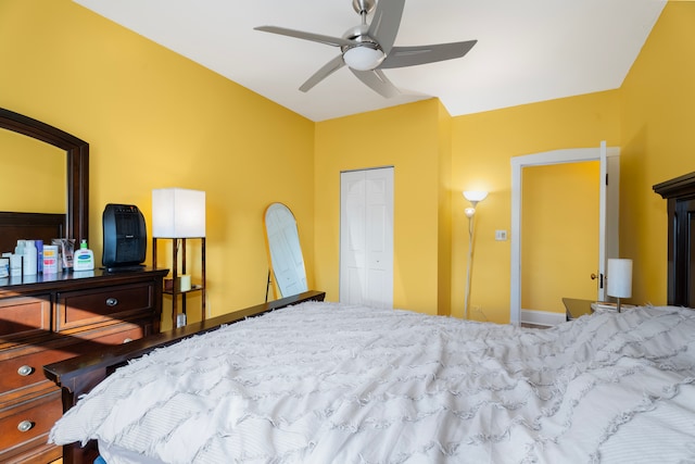 bedroom with a closet and ceiling fan