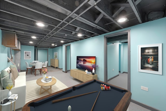 playroom featuring billiards