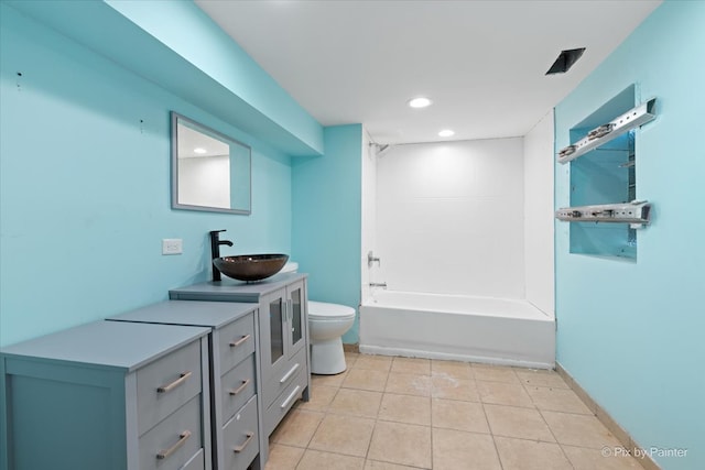 full bathroom featuring vanity, toilet, shower / tub combination, and tile patterned flooring