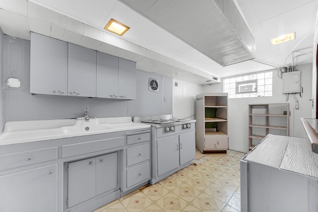 kitchen with gray cabinets