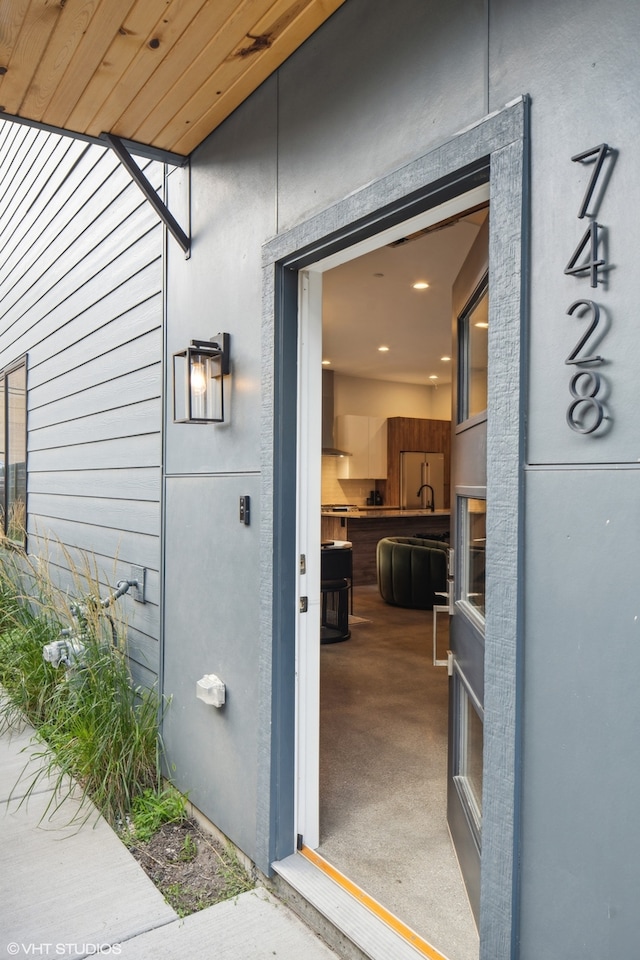 doorway to property with sink