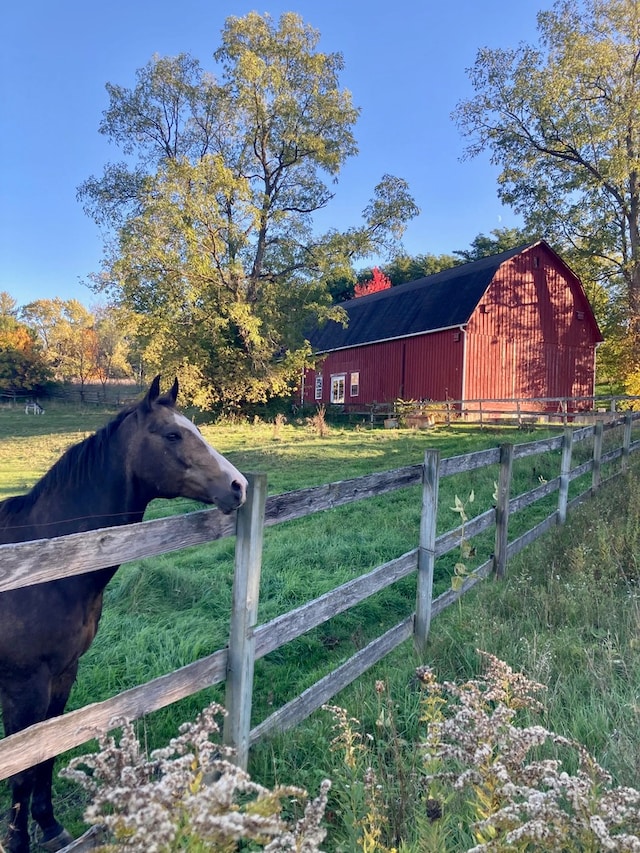 view of yard featuring a rural view and an outbuilding