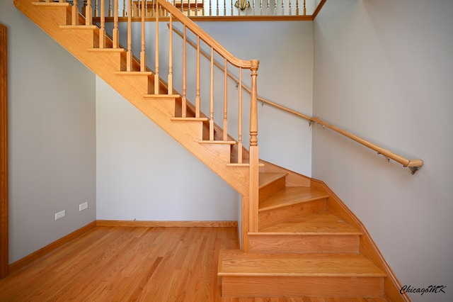 stairway featuring wood-type flooring