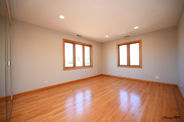 unfurnished room with a healthy amount of sunlight and light wood-type flooring