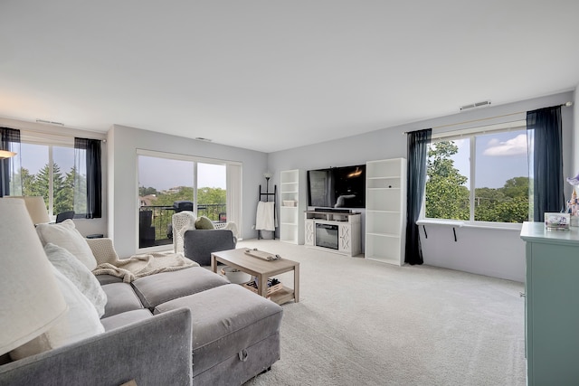 carpeted living room with a healthy amount of sunlight