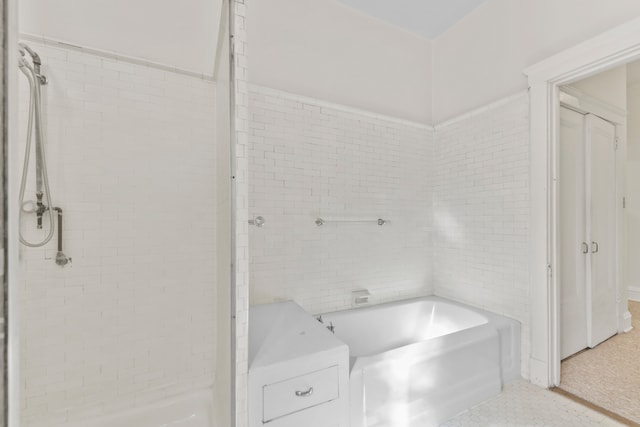 bathroom featuring separate shower and tub