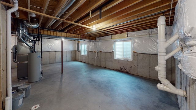 basement featuring water heater