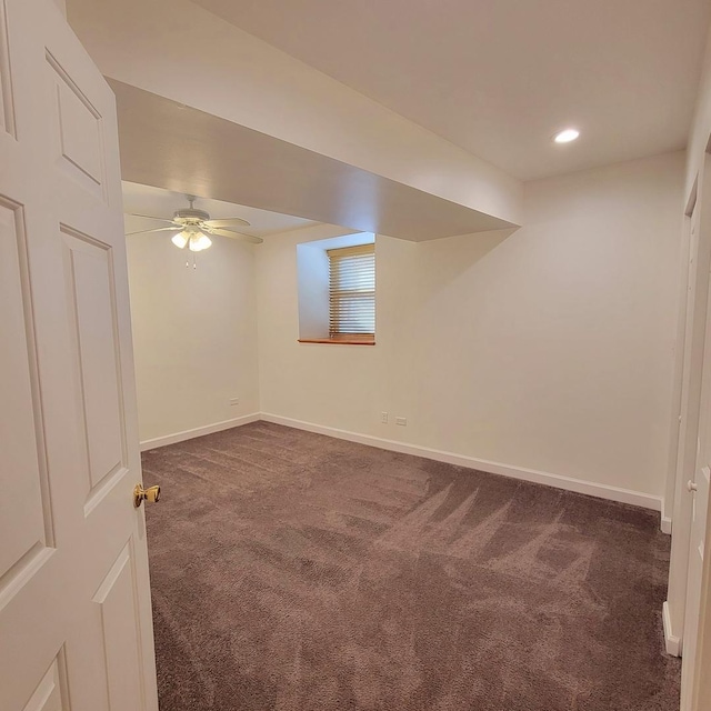 4600 S Indiana Ave Unit Gs, Chicago, IL 60653 - finished below grade area featuring dark carpet, baseboards, recessed lighting, and a ceiling fan