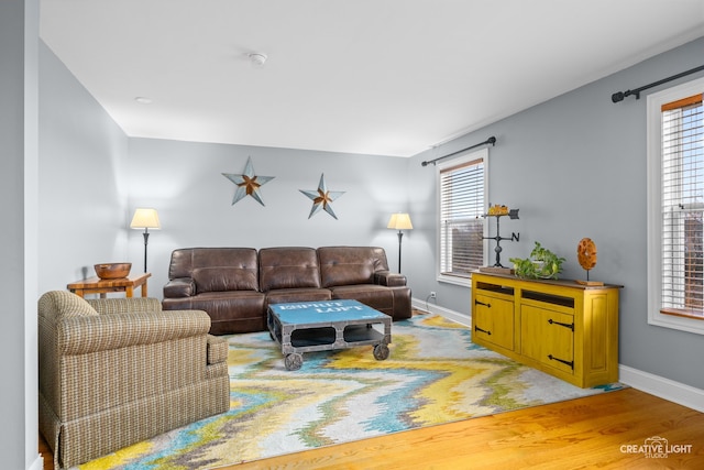 living room with light hardwood / wood-style flooring