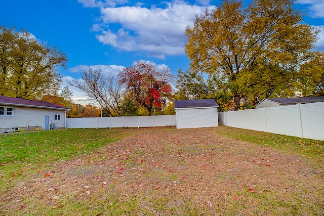 view of yard featuring a storage unit