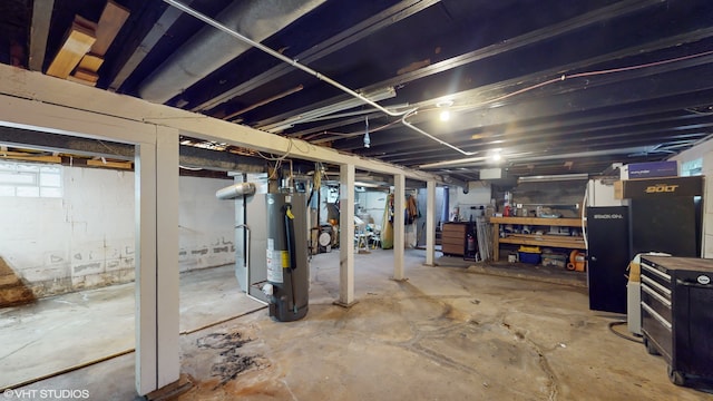 basement featuring gas water heater