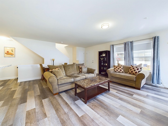 living room featuring light wood-type flooring