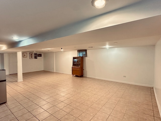 basement with light tile patterned floors