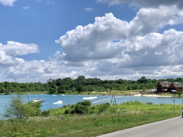 property view of water featuring a wooded view