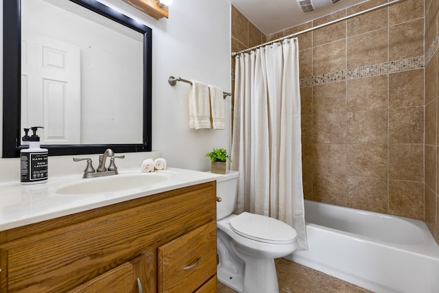 full bathroom featuring vanity, toilet, and shower / tub combo