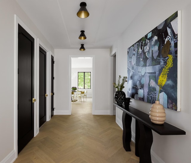 hallway with light parquet flooring