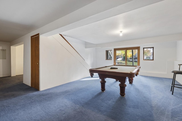 game room featuring carpet and pool table