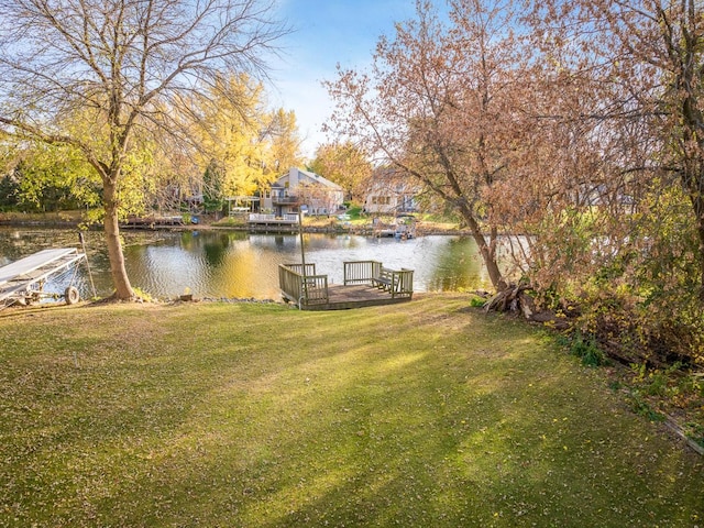 view of yard with a water view