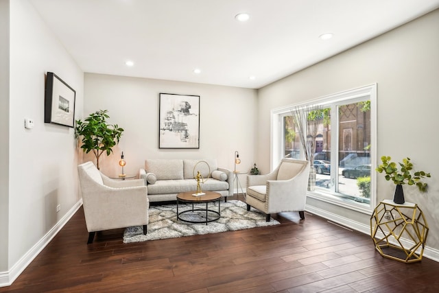 living room with dark hardwood / wood-style floors