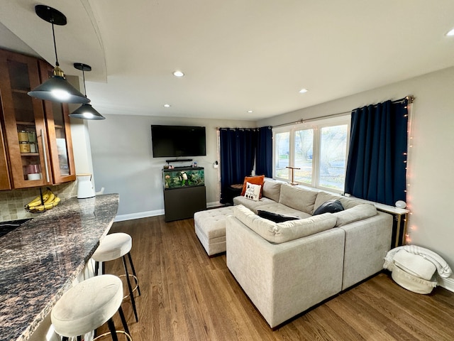 living room featuring dark hardwood / wood-style flooring