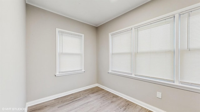 spare room featuring plenty of natural light and light wood-type flooring